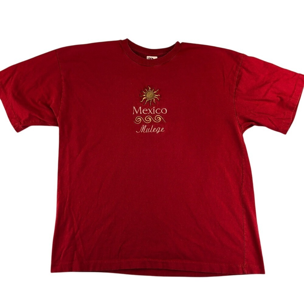 Lolas Mexico Mulege T-Shirt Mens XL Embroidered Sun Graphic Travel Tourist‎ Red